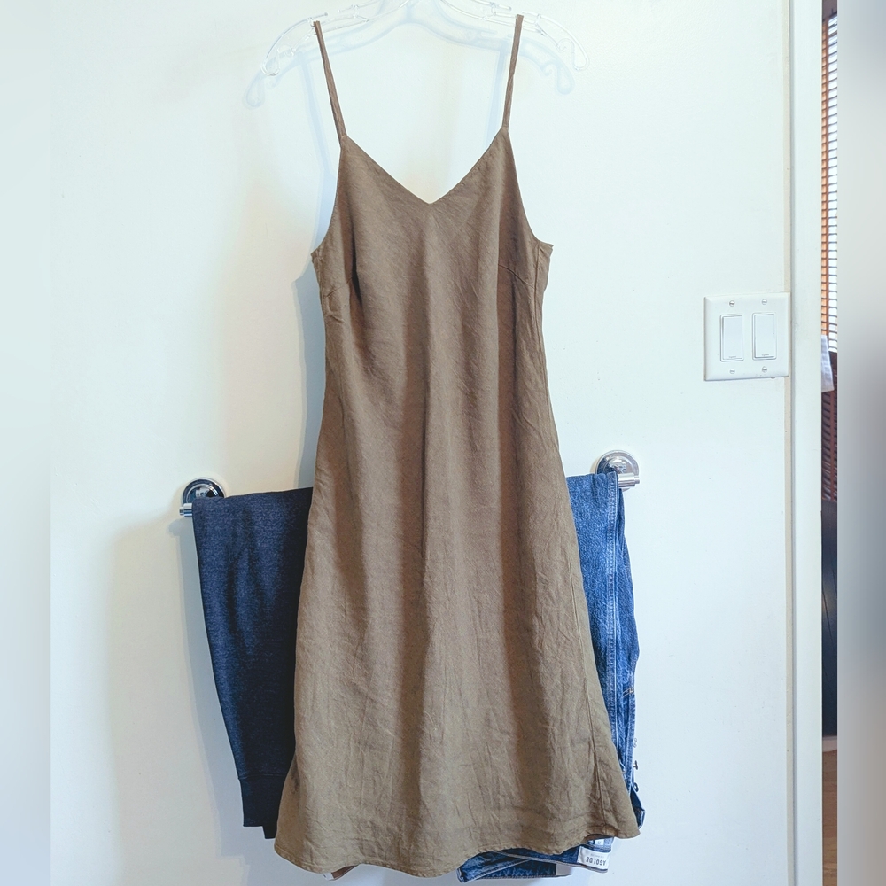 MATE the Label - Linen Slip Dress - Olive XS